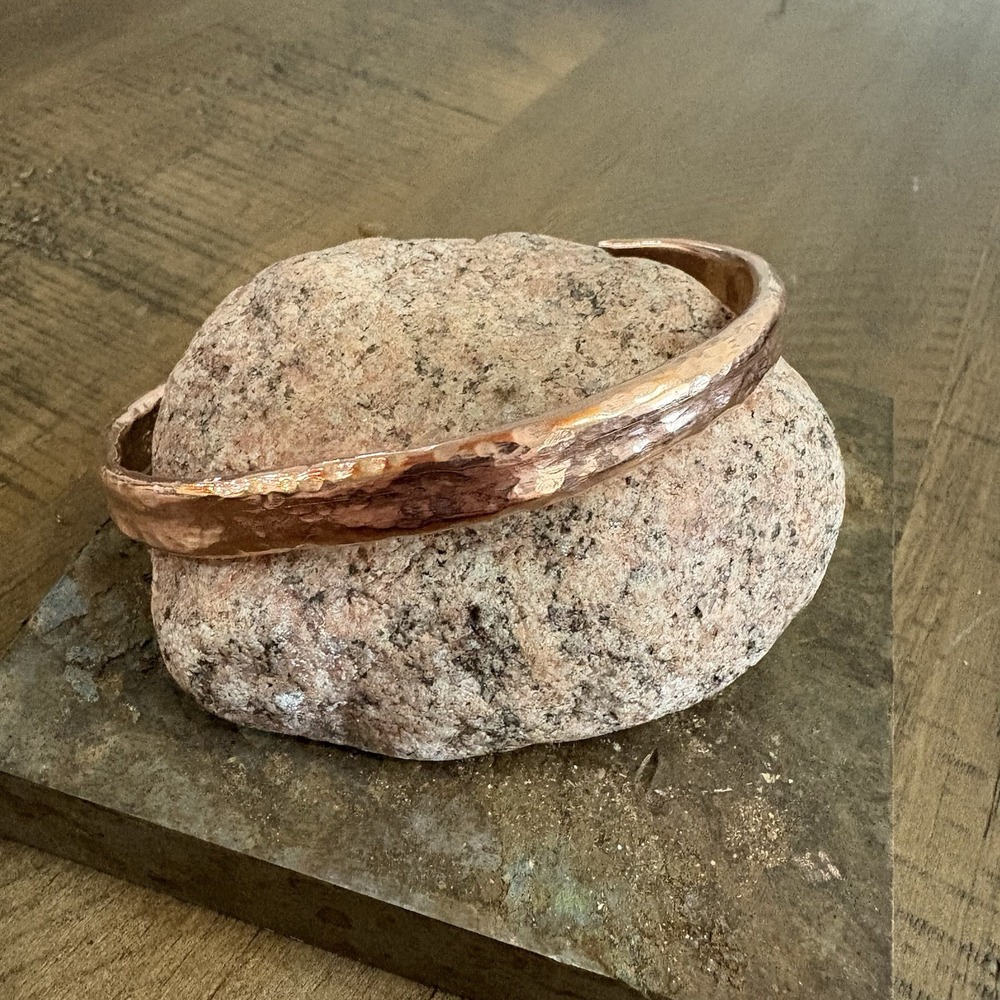 Pure Copper Handmade Thin Slim Cuff Bracelet Men's Hammered Bare Finish - Picture 2 of 8
